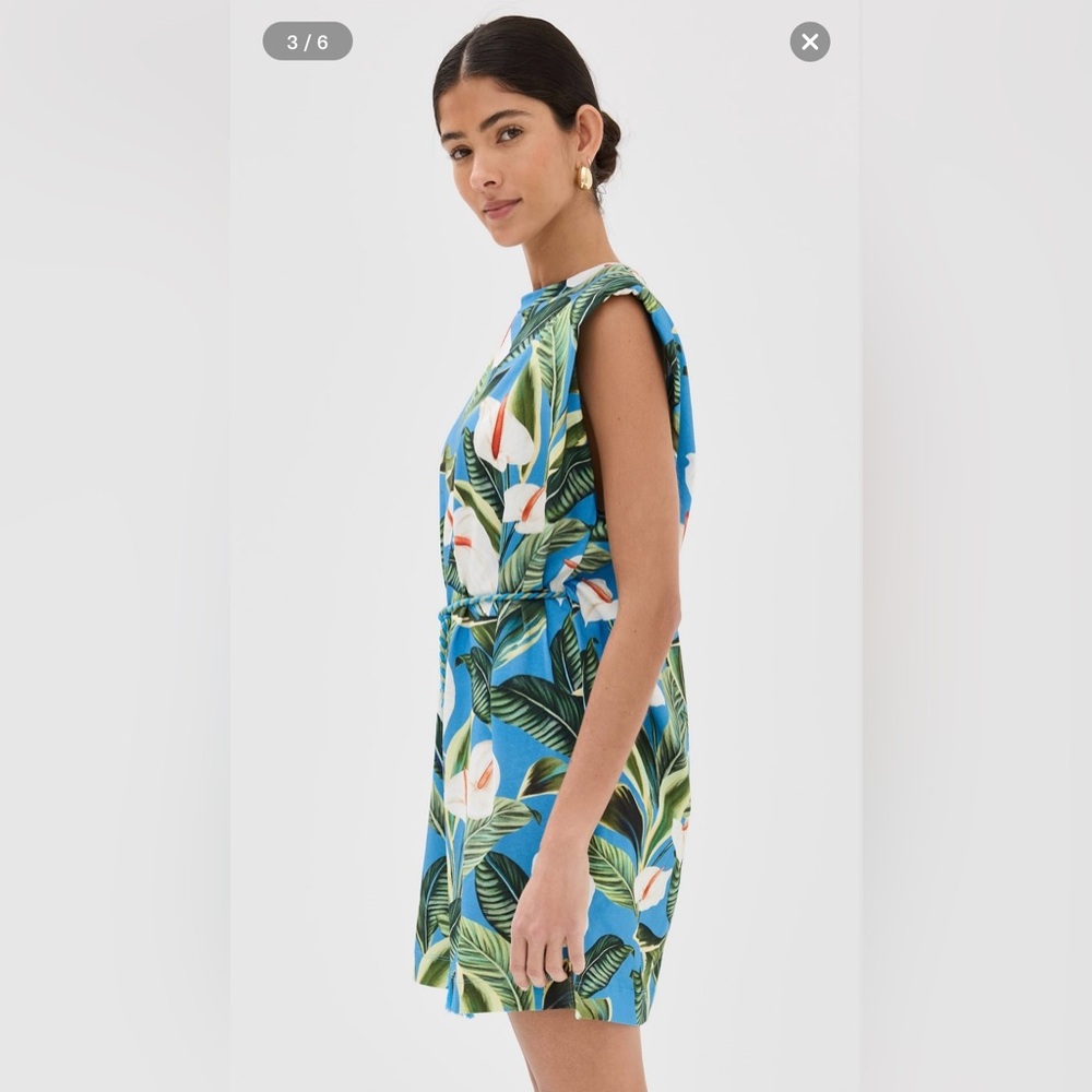 Farm Rio Anthurium Garden Blue Mini T-Shirt Dress - NWT - Picture 3 of 9